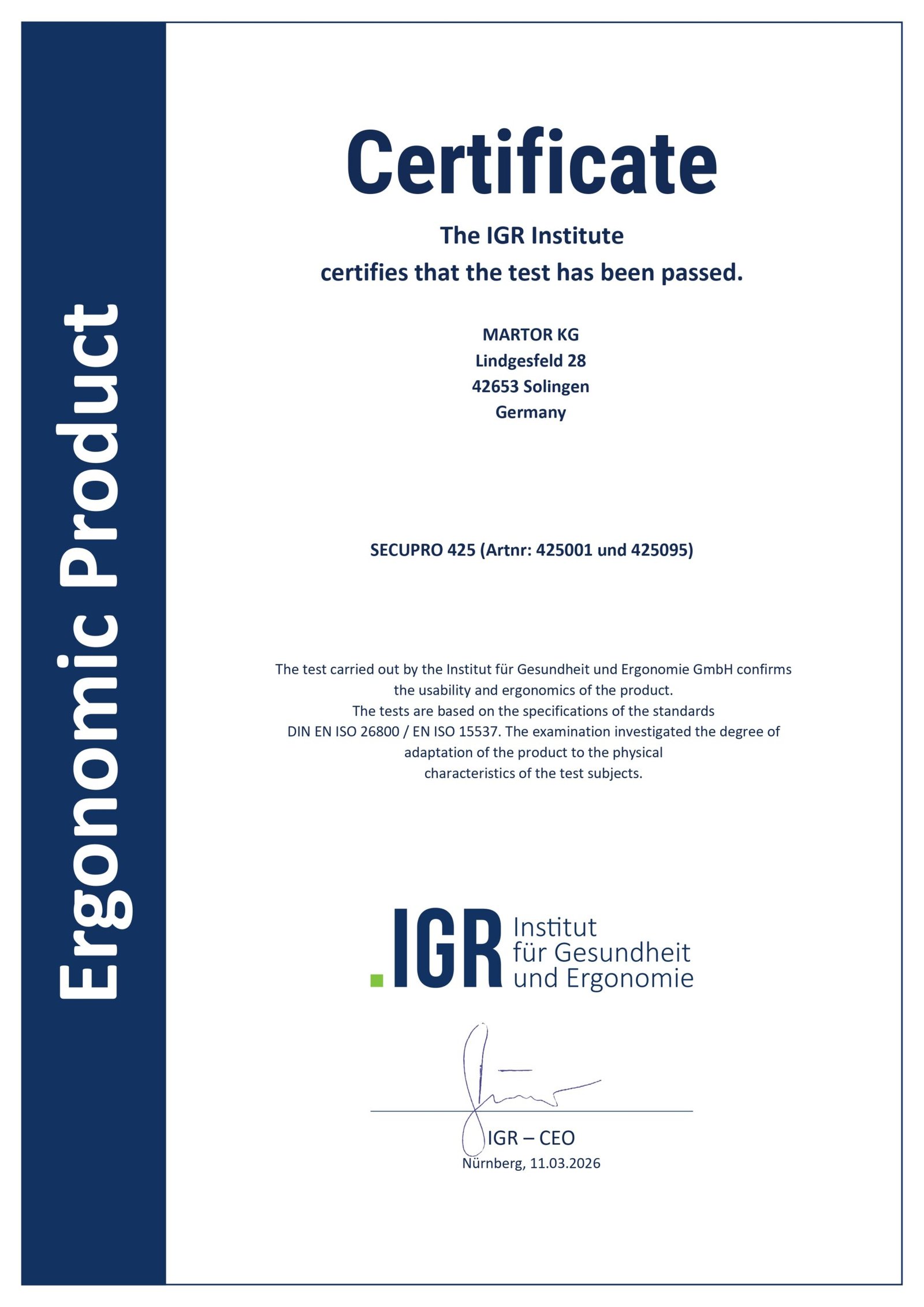 Martor-Secupro-425-IGR-Certificate