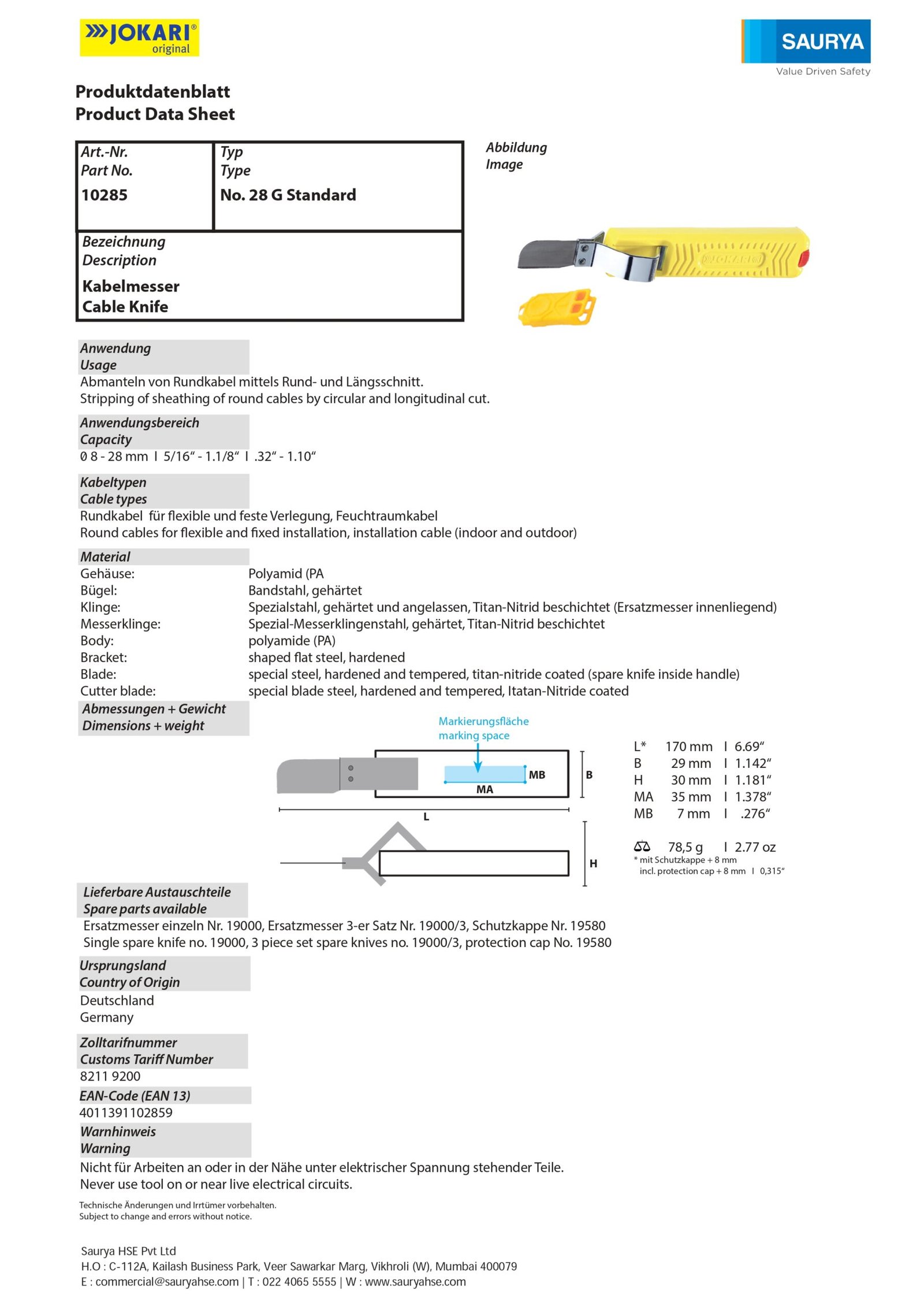 Resources Cable Knife Standard Model No 28G 2